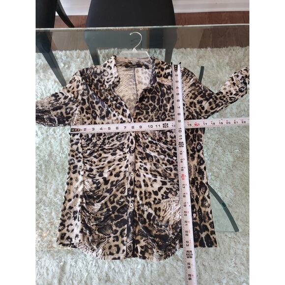 Essentials Women Black White Snake Print Polyester Button Front Top Shirt Small - Picture 6 of 12
